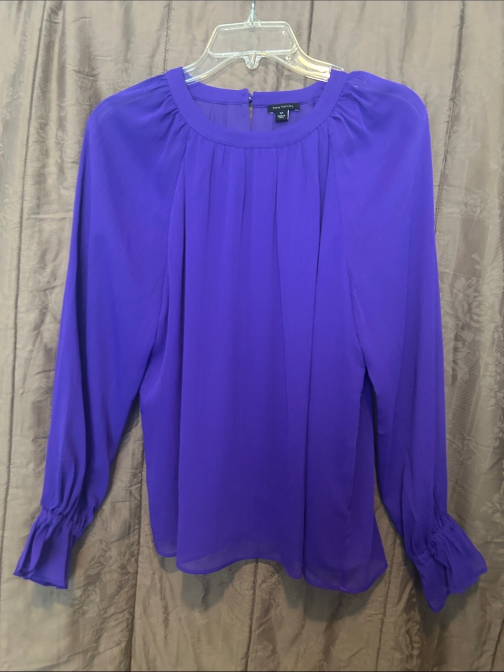Ann Taylor Purple Pleated-Front Long Sleeve Blouse